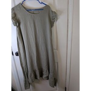 Bellambra Made in Italy Linen Ruffle Midi Dress Sage Green Plus Size 2X